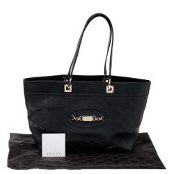 Pre Owned حقيبة يد توتس غوتشي بونش جلد غوتشيسيما أسود متوسطة