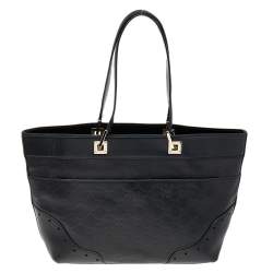 Pre Owned حقيبة يد توتس غوتشي بونش جلد غوتشيسيما أسود متوسطة