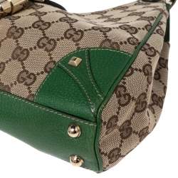 Pre Owned Gucci Brown/Beige GG Canvas and Leather Small Bardot Hobo