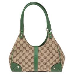 Pre Owned Gucci Brown/Beige GG Canvas and Leather Small Bardot Hobo