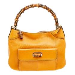 Gucci Yellow Leather Bamboo Top handle Bag