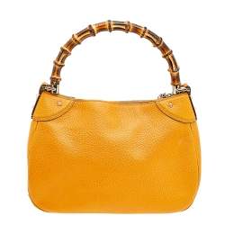 Gucci Yellow Leather Bamboo Top handle Bag