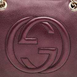 Pre Owned Gucci Metallic Burgundy Leather Soho Large Chain Shoulder Bag