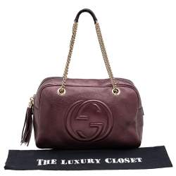 Pre Owned Gucci Metallic Burgundy Leather Soho Large Chain Shoulder Bag