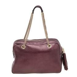 Pre Owned Gucci Metallic Burgundy Leather Soho Large Chain Shoulder Bag