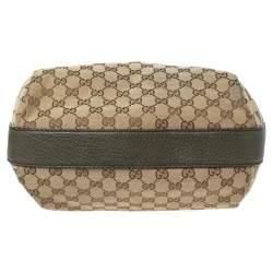 Pre Owned Gucci Beige/Olive Green GG Canvas and Leather Bamboo Bar Hobo