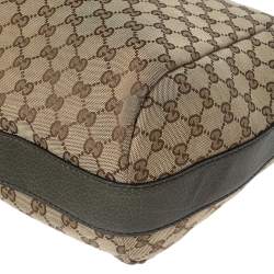 Pre Owned Gucci Beige/Olive Green GG Canvas and Leather Bamboo Bar Hobo