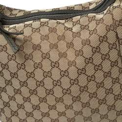 Pre Owned Gucci Beige/Olive Green GG Canvas and Leather Bamboo Bar Hobo