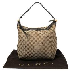 Pre Owned Gucci Beige/Olive Green GG Canvas and Leather Bamboo Bar Hobo