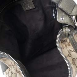 Pre Owned Gucci Beige/Olive Green GG Canvas and Leather Bamboo Bar Hobo