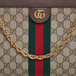 Pre Owned Gucci Beige/Ebony GG Supreme Canvas and Leather Medium Ophidia Shoulder Bag