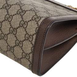 Pre Owned Gucci Beige/Ebony GG Supreme Canvas and Leather Medium Ophidia Shoulder Bag