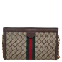 Pre Owned Gucci Beige/Ebony GG Supreme Canvas and Leather Medium Ophidia Shoulder Bag