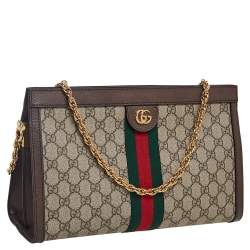 Pre Owned Gucci Beige/Ebony GG Supreme Canvas and Leather Medium Ophidia Shoulder Bag