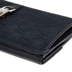 مملوكة مسبقًا محفظة غوتشي جاكي جلد وكانفاس جي جي سوداء طويلة