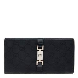 مملوكة مسبقًا محفظة غوتشي جاكي جلد وكانفاس جي جي سوداء طويلة