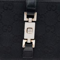 مملوكة مسبقًا محفظة غوتشي جاكي جلد وكانفاس جي جي سوداء طويلة