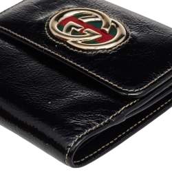 مملوكة مسبقًا محفظة غوتشي جي جي ويب بريت جلد أسود لامع مضغوطة