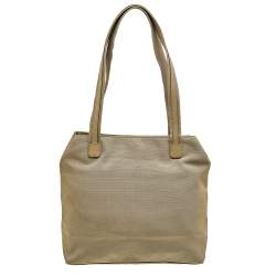 Pre Owned Gucci Beige Canvas and Leather Double Pocket Tote