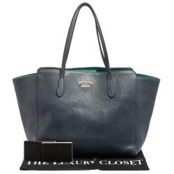 Pre Owned حقيبة يد توتس غوتشي شوبر سوينغ جلد أزرق كحلي كبيرة