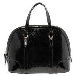مملوكة مسبقًا Gucci Black Microguccissima Patent Leather Nice Dome Satchel