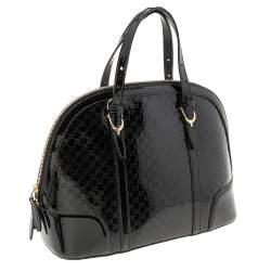 مملوكة مسبقًا Gucci Black Microguccissima Patent Leather Nice Dome Satchel