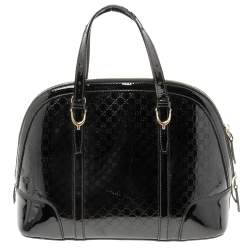مملوكة مسبقًا Gucci Black Microguccissima Patent Leather Nice Dome Satchel