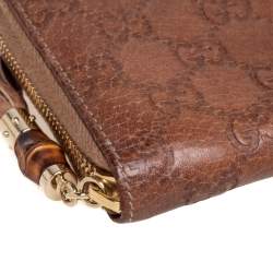 Pre Owned محفظة كونتينينتال غوتشي جلد غوتشيسيما بني مزينة دلاية بامبو بشراشيب