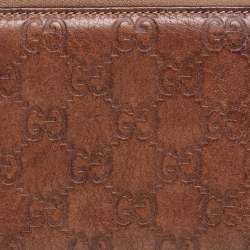 Pre Owned محفظة كونتينينتال غوتشي جلد غوتشيسيما بني مزينة دلاية بامبو بشراشيب