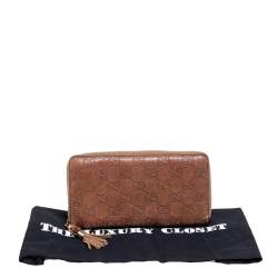 Pre Owned محفظة كونتينينتال غوتشي جلد غوتشيسيما بني مزينة دلاية بامبو بشراشيب