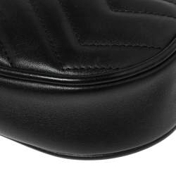 Pre Owned Gucci Black Matelassé Leather GG Marmont Belt Bag
