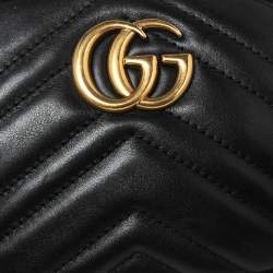 Pre Owned Gucci Black Matelassé Leather GG Marmont Belt Bag