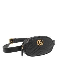 Pre Owned Gucci Black Matelassé Leather GG Marmont Belt Bag