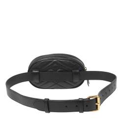 Pre Owned Gucci Black Matelassé Leather GG Marmont Belt Bag