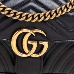 Pre Owned Gucci Black Matelassé Leather Mini GG Marmont Shoulder Bag