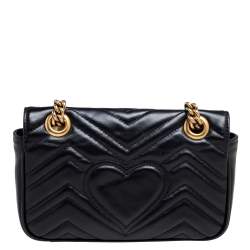 Pre Owned Gucci Black Matelassé Leather Mini GG Marmont Shoulder Bag