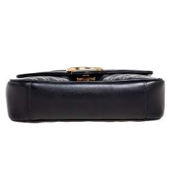 Pre Owned Gucci Black Matelassé Leather Mini GG Marmont Shoulder Bag
