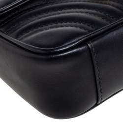 Pre Owned Gucci Black Matelassé Leather Mini GG Marmont Shoulder Bag