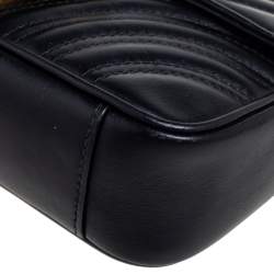 Pre Owned Gucci Black Matelassé Leather Mini GG Marmont Shoulder Bag