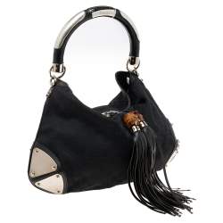 Pre Owned Gucci Black GG Canvas and Leather Medium Babouska Indy Hobo