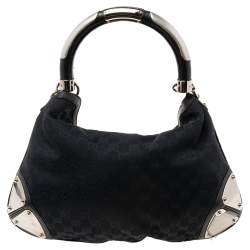 Pre Owned Gucci Black GG Canvas and Leather Medium Babouska Indy Hobo