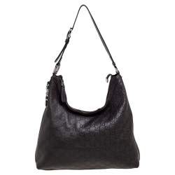 Pre Owned حقيبة هوبو غوتشي دلاية جلد غوتشيسيما بني داكن