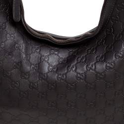 Pre Owned حقيبة هوبو غوتشي دلاية جلد غوتشيسيما بني داكن