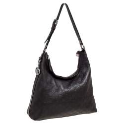 Pre Owned حقيبة هوبو غوتشي دلاية جلد غوتشيسيما بني داكن