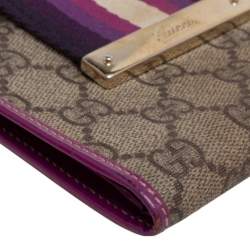 Gucci Purple/Beige GG Canvas and Leather Web Flap French Wallet