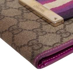 Gucci Purple/Beige GG Canvas and Leather Web Flap French Wallet