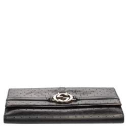 Gucci Black Perforated Leather Interlocking GG Continental Wallet 