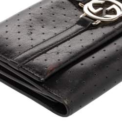 Gucci Black Perforated Leather Interlocking GG Continental Wallet 