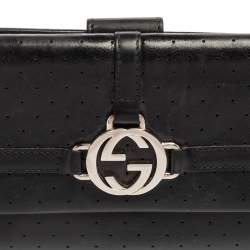 Gucci Black Perforated Leather Interlocking GG Continental Wallet 