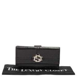 Gucci Black Perforated Leather Interlocking GG Continental Wallet 